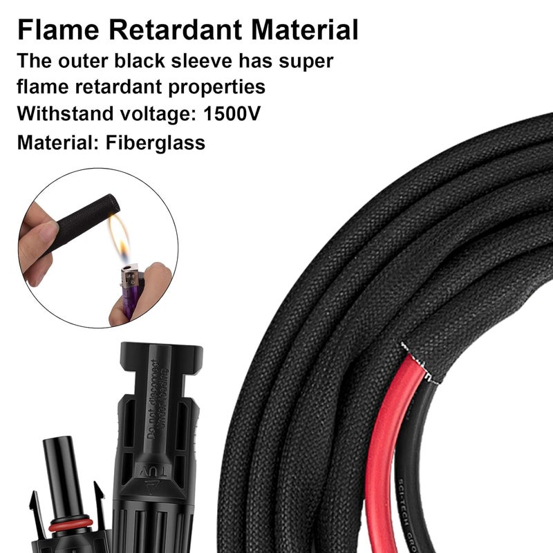Geosiry كابل تمديد للطاقة الشمسية بطول 10 أقدام وسمك 10AWG مع موصلات أنثوية وذكورية، كابل شمسية للألواح الشمسية، وحدات التحكم في الشحن ومولد الطاقة الشمسية (10AWG، 10FT) - Image 3